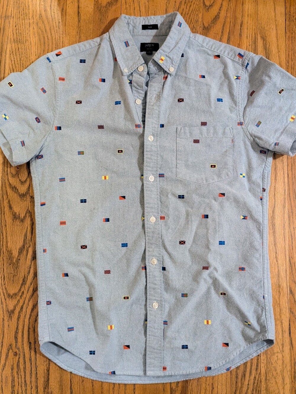 J. Crew Slim Fit 100% Cotton Nautical Flags Short Sleeve Oxford Button Down sz S